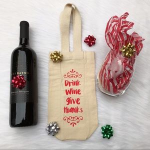 “Drink Wine/Give Thanks” Single Wine Canvas Tote